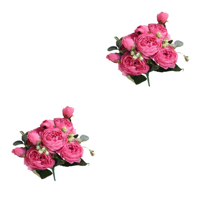 sweethay Ramo de rosas persas filipinas artificiales de 5 cabezas, simulación Floral para el hogar, decoración para fiesta de boda, flores Rosa roja 2Conjunto