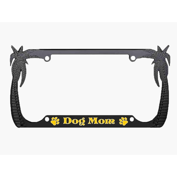 Dog Mom Style Palm Tree Heavy Duty Metal License Plate Frame Auto License Plate Frame/Car Accessories (Black/Yellow)