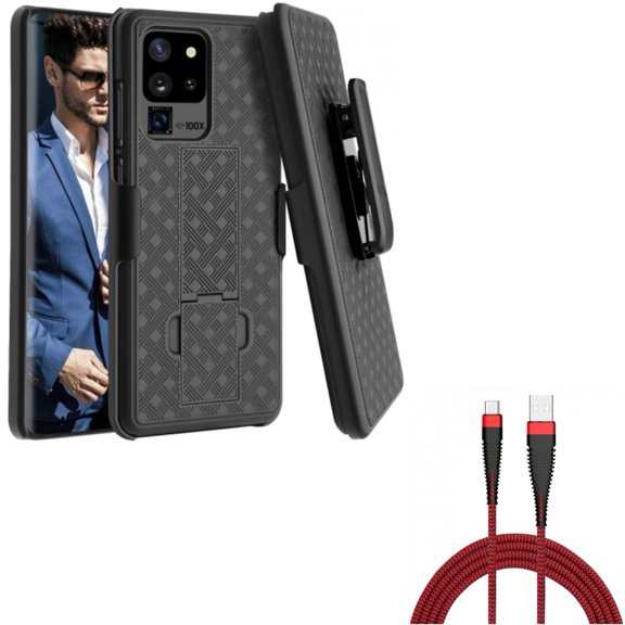 Case Belt Clip w 10ft USB Cable for Samsung Galaxy S20 Ultra - Holster Swivel Cover, Type-C Charger Cord Power fits Samsung Galaxy S20 Ultra
