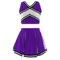 thumbnail image 2 of TiaoBug Girls Cheerleading Dance Outfits Sleeveless Striped V Neck Crop Top Pleated Skirt Set 4-14 Purple 12, 2 of 5