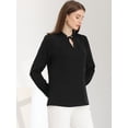 thumbnail image 3 of Blusa de trabajo elegante Allegra K con decoración de perlas y cuello falso plisado para mujer Negro M, 3 of 5