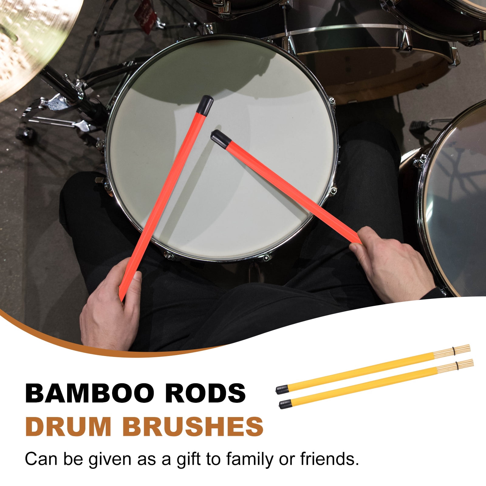 Uxcell Jazz Drum Sticks, 2 Pair Bamboo Rods Drum Brushes 19 Bundles Drumsticks for Jazz Folk Acoustic Performance Small Venue, Yellow(All Inclusive)