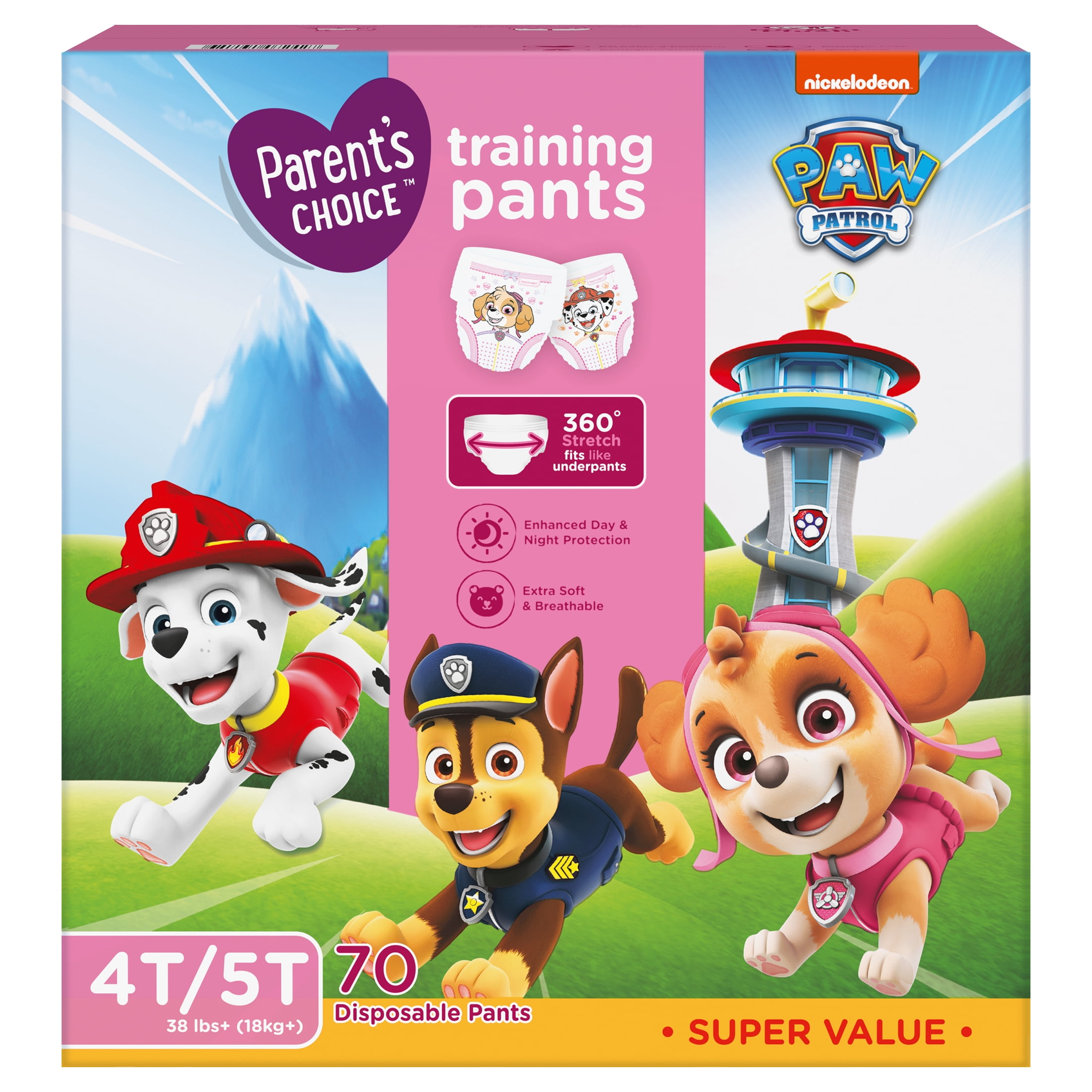 Parent's Choice Paw Patrol Training Pants for Girls, 4T/5T, 70 Count (Select for More Options)
