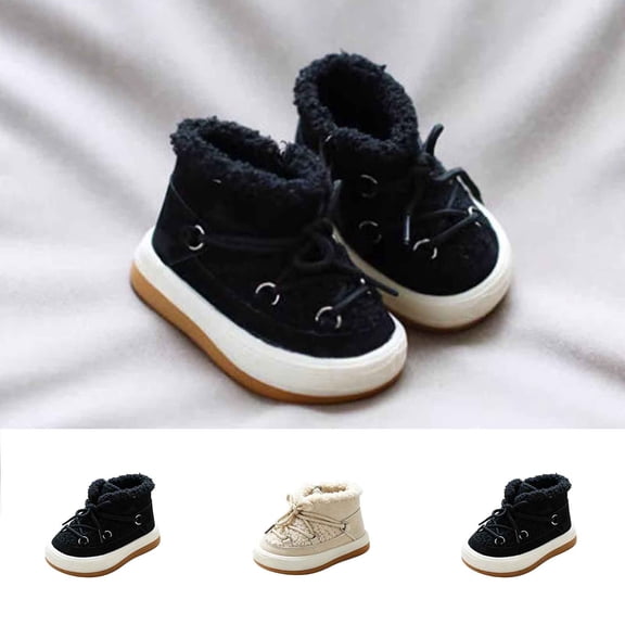 Kids Winter Snow Boots Boys Girls Platform Ankle Boots with Plush Lining Non Slip Soft Cozy Warm Shoes for Cold Weather Walking Outdoor Black 30