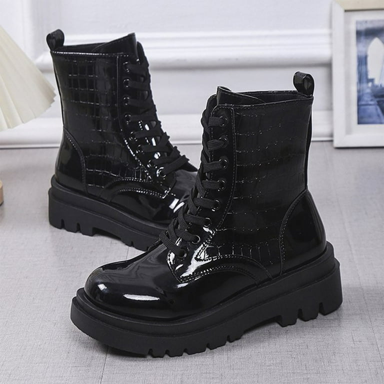 Lovskoo 2024 Combat Boots Womens Round Toe Platform Vintage