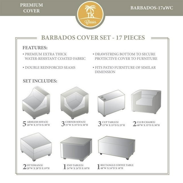 TKC Barbados 17 Pièce Tous les Temps Ensemble de Couverture en Beige
