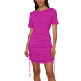 thumbnail image 6 of Gamivast Womens Bodycon Mini Dress Short Sleeve Crew Neck Ruched Drawstring Slim Fit Casual Summer Party Clubwear Stretchy Basic Solid T Shirt Dress, 6 of 7