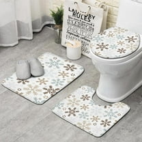 Light Christmas Snowflake Pattern Bathroom Rugs Sets 3 Piece,Toilet Cover Set,Absorbent Non Slip Bathroom Mats Sets with U-Shaped Contour Rug Toilet Rug Set