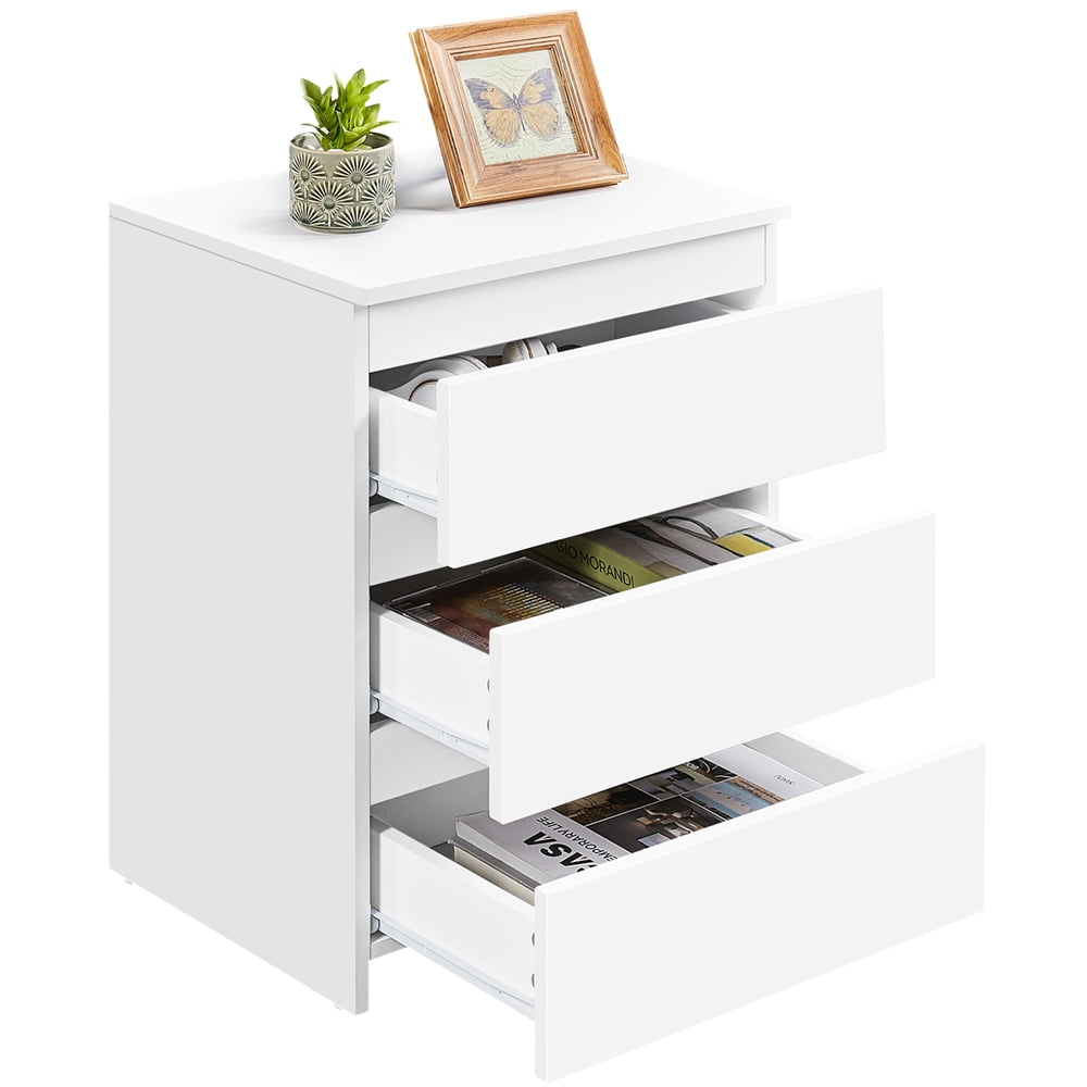 Yaheetech Vertical Wooden Nightstand with 3 Drawers for Bedroom, White