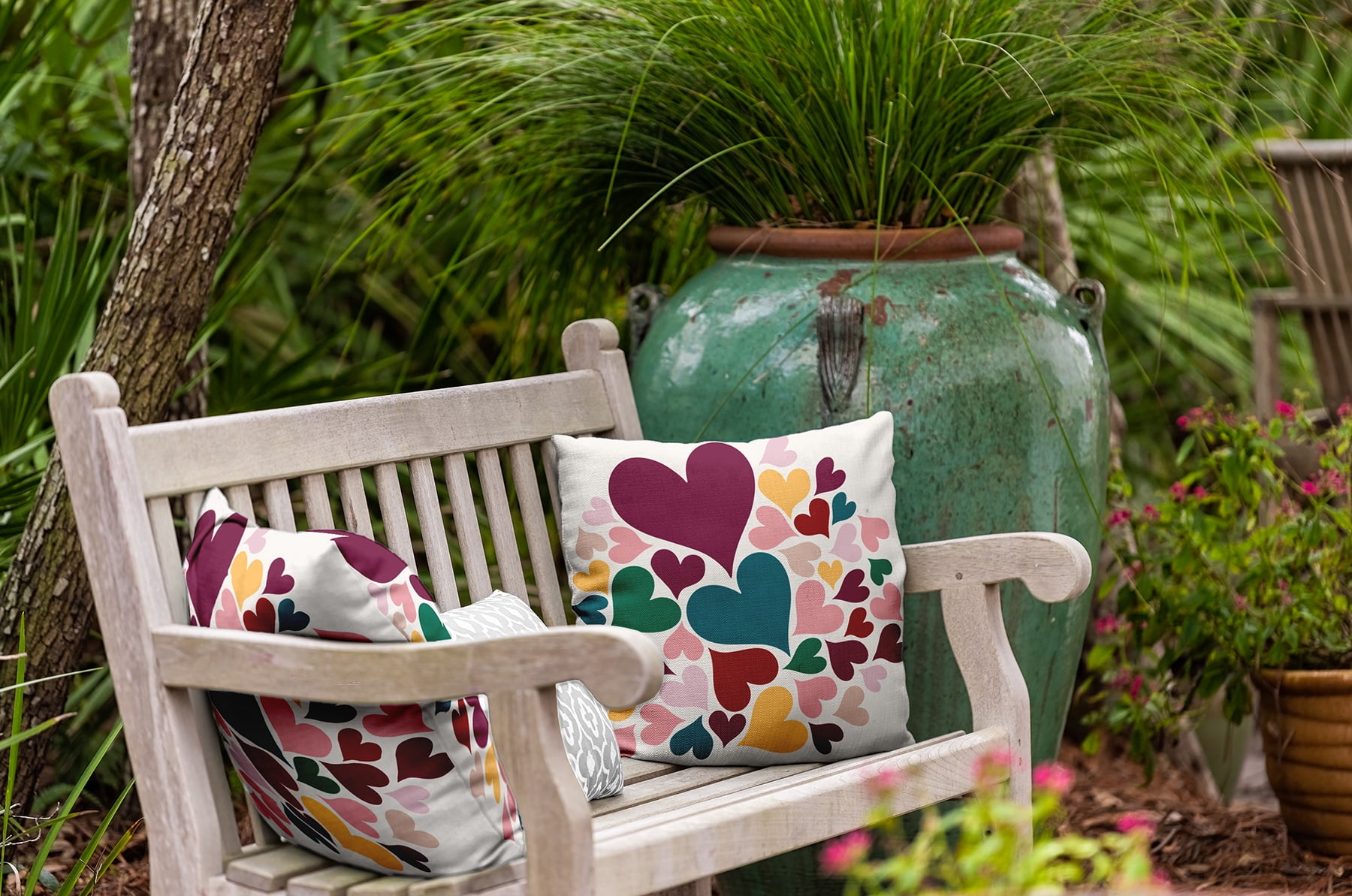 20"x20" Simply Daisy Valentines Hearts All Around Poly Indoor/Outdoor Pillow, Magenta Qty 1