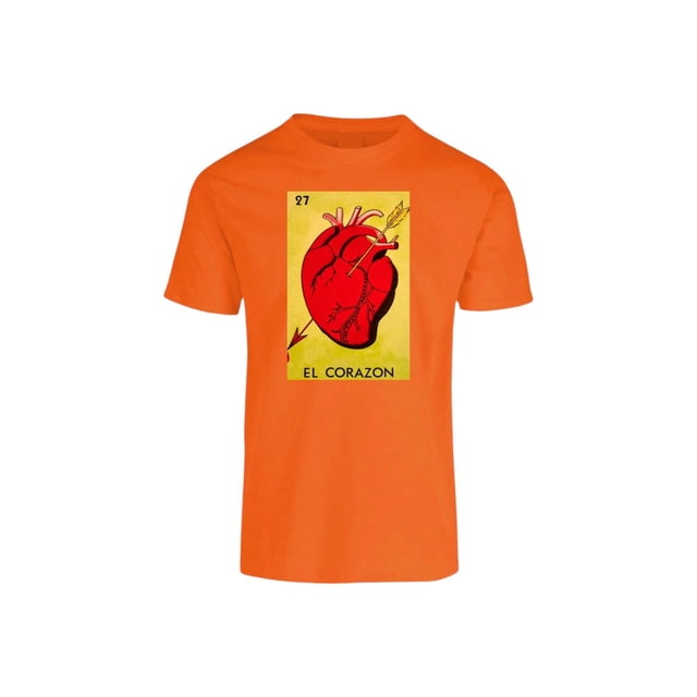 Playera Con Estampado De El Corazon De La Loteria Mexicana Tradicion Mexicana Color Anaranjado Talla Chica Marca Emil SaEs