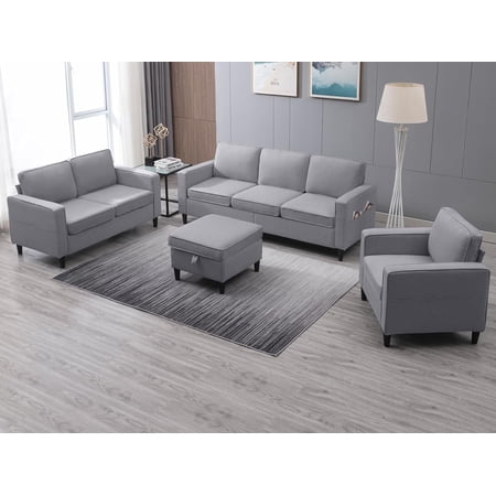 ijuicy Sectional Sofa Set 3PCS Living Room Furniture Couch Sets with Movable Storage Ottoman Include Sofa&Loveseat&Chair Light Gray