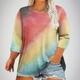 thumbnail image 2 of hotojiny Womens Plus Size Tops 3/4 Sleeve Crewneck Casual Pullover Shirts Fall Color Block Loose Tunic Blouses, 2 of 4