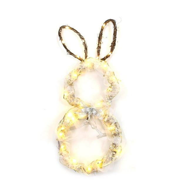 EIMELI Easter Bunny Light Folding Rattan Ring Light String Ribbon Lights Easter Bunny Garland Pendant Hanging Ornaments