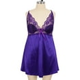 thumbnail image 3 of QELUSQELUS Women Plus Sleeveless V Neck Silk Satin Lace Cross Backless Solid Nightwear Pajamas, 3 of 4