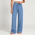 thumbnail image 4 of Wlynlyn Women Wide Leg Cotton Linen Pants with Pocket High Waisted Lounge Palazzo Pants Beach Vacation Trousers(4X-Large,Blue), 4 of 8