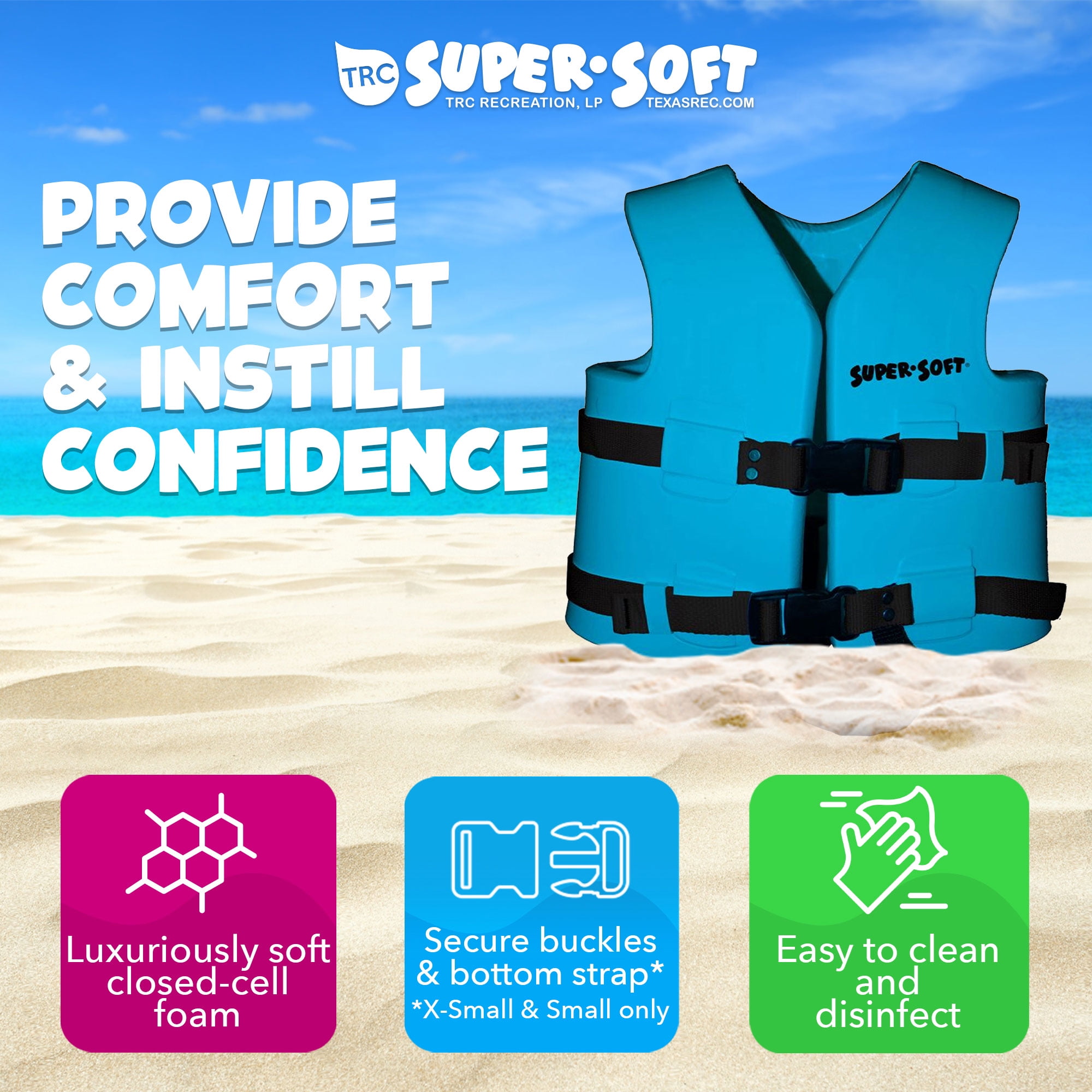 TRC Recreation Super Soft Child Life Jacket Vest, Medium, 2 Pack, Blue