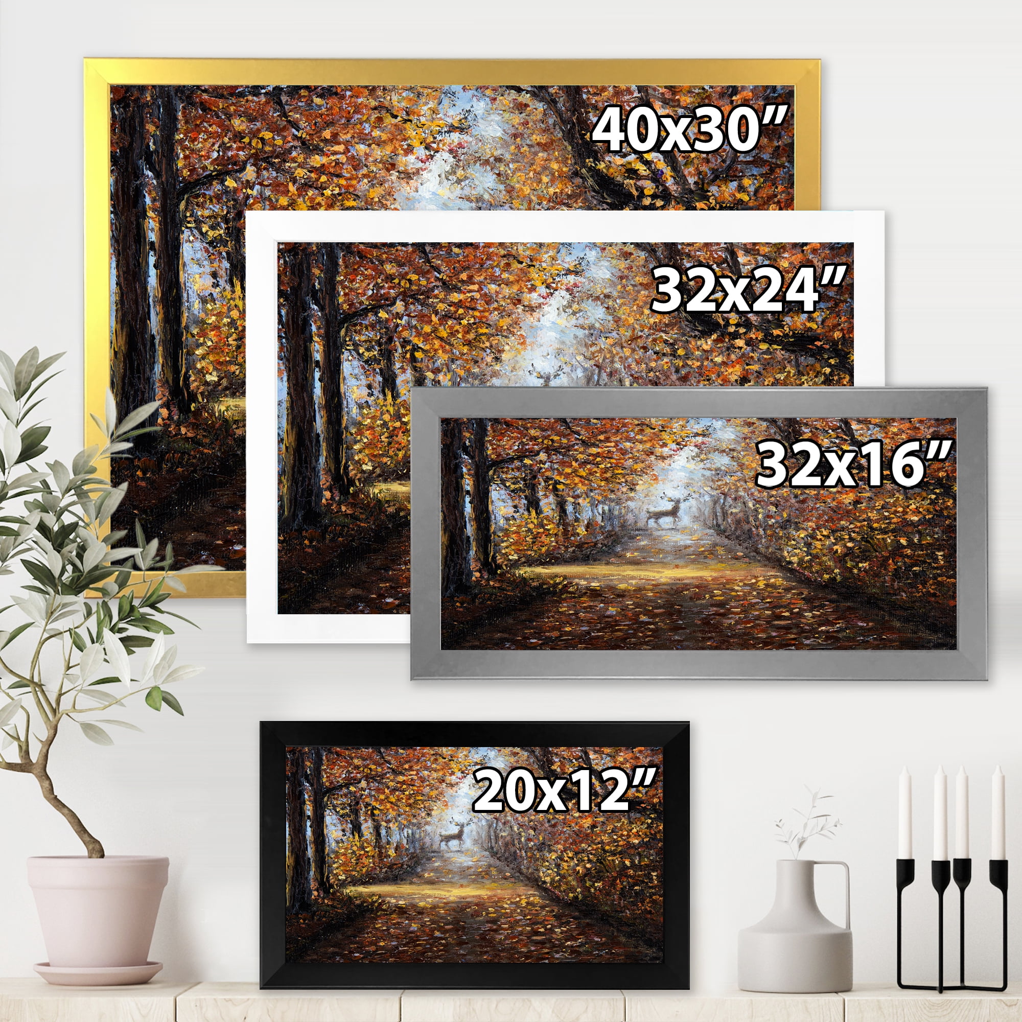Designart 'Deer In The Autumn Park' Lake House Framed Art Print