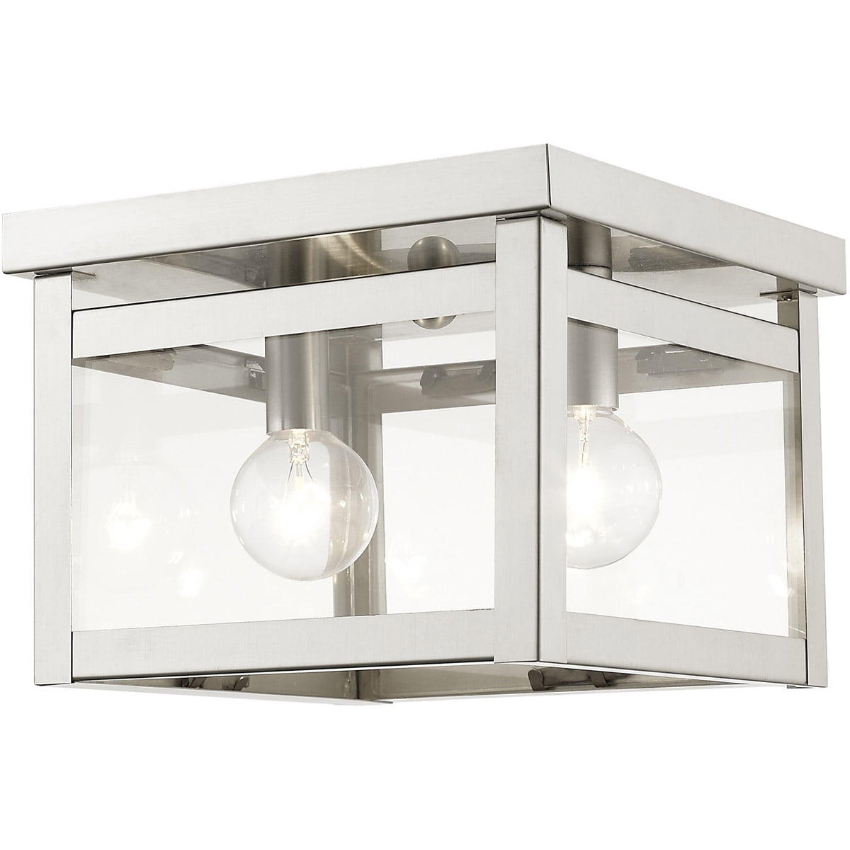 8 inch 2 Light Brushed Nickel Ceiling Light fixture with Clear Glass Shade