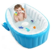 Inflatable Baby Bathtub, Portable Infant Toddler Bathing Tub, Non Slip Travel Bathtub Mini Air Swimming Pool, Foldable Shower Basin for Newborn, Blue