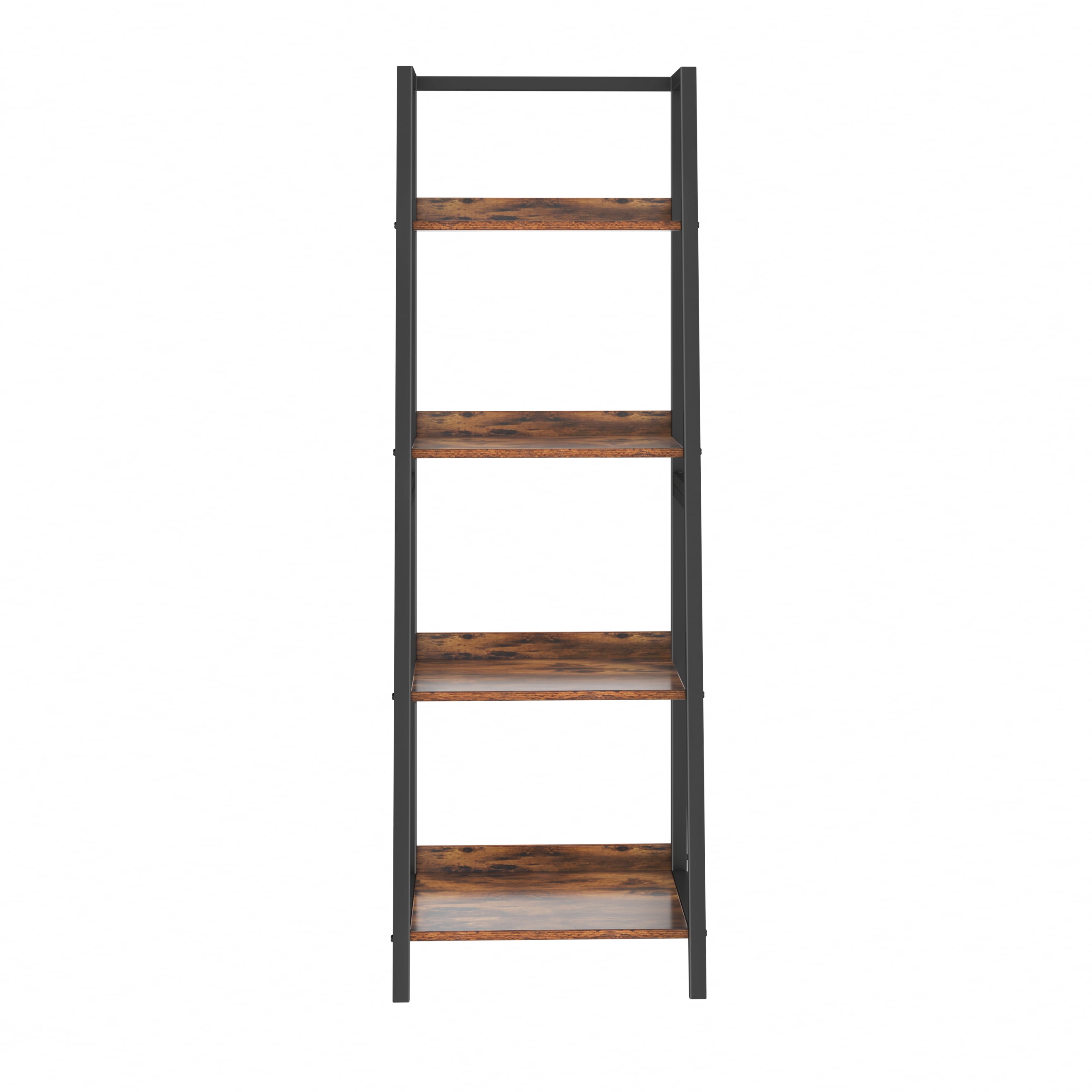 4 Tier Vintage Bookcase Wood Look Accent Metal Frame Ladder Shelf Multipurpose Plant Flower Stand Bookshelf Storage Rack Shelves