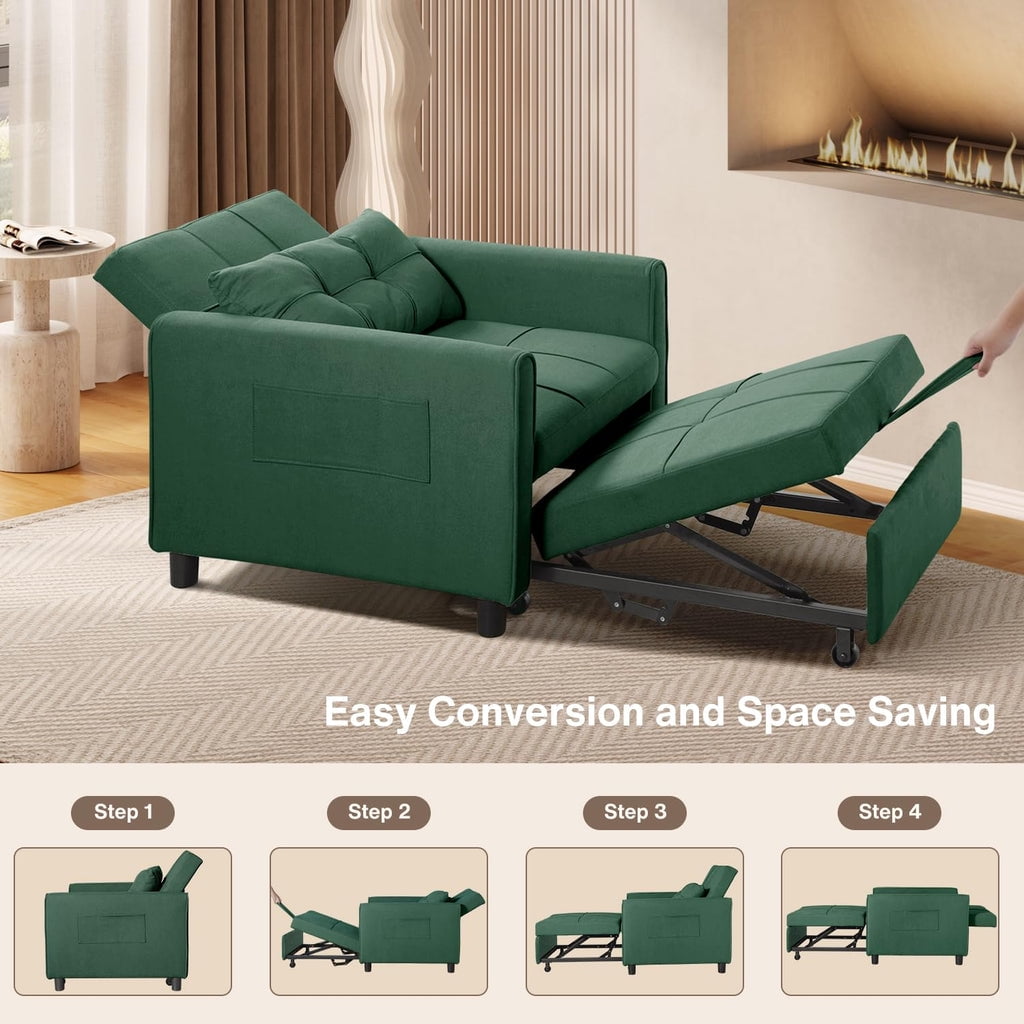 Convertible Sleeper Chair, Aiho 3-in-1 Convertible Sofa Bed Recliner Chair with Pull Out Couch - Green