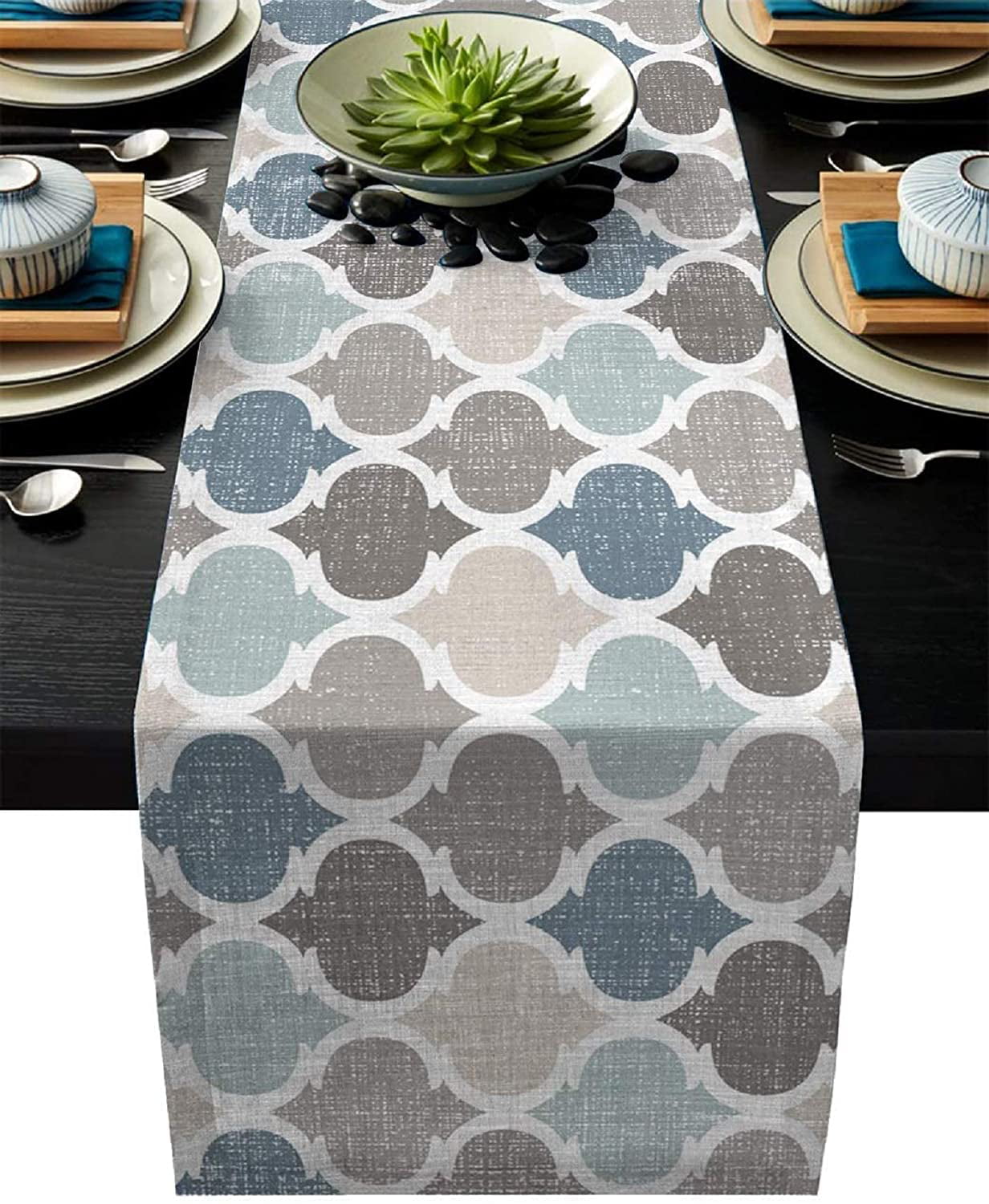 Premium Table Linen Cotton Floral Beige Grey Tablecloth Medium Blanket Runner 