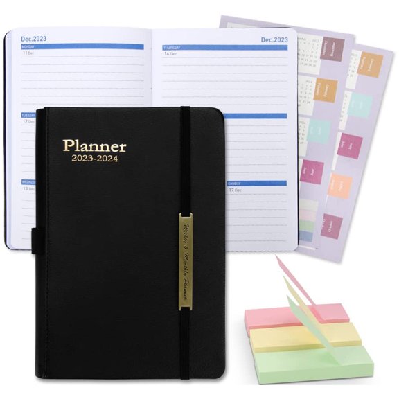 KISPATTI A5 Weekly Planner, July 2023 - December 2024, Black