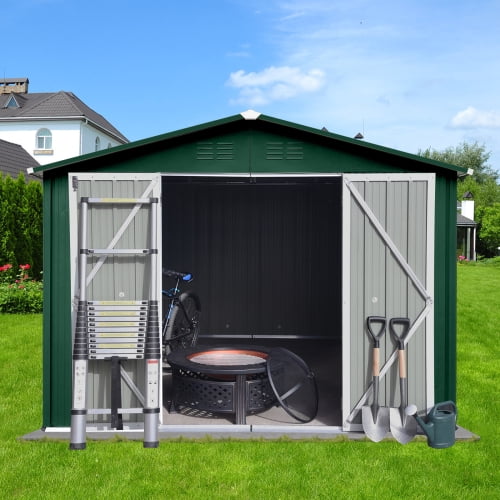 Zateety  Metal garden sheds 10ft×8ft outdoor storage sheds Green   White
