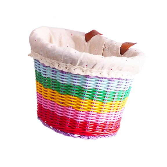 BESTSKY Kids Bike Basket Rainbow Color Carrying Basket for Kids Girls Riding with Lining Cloth
