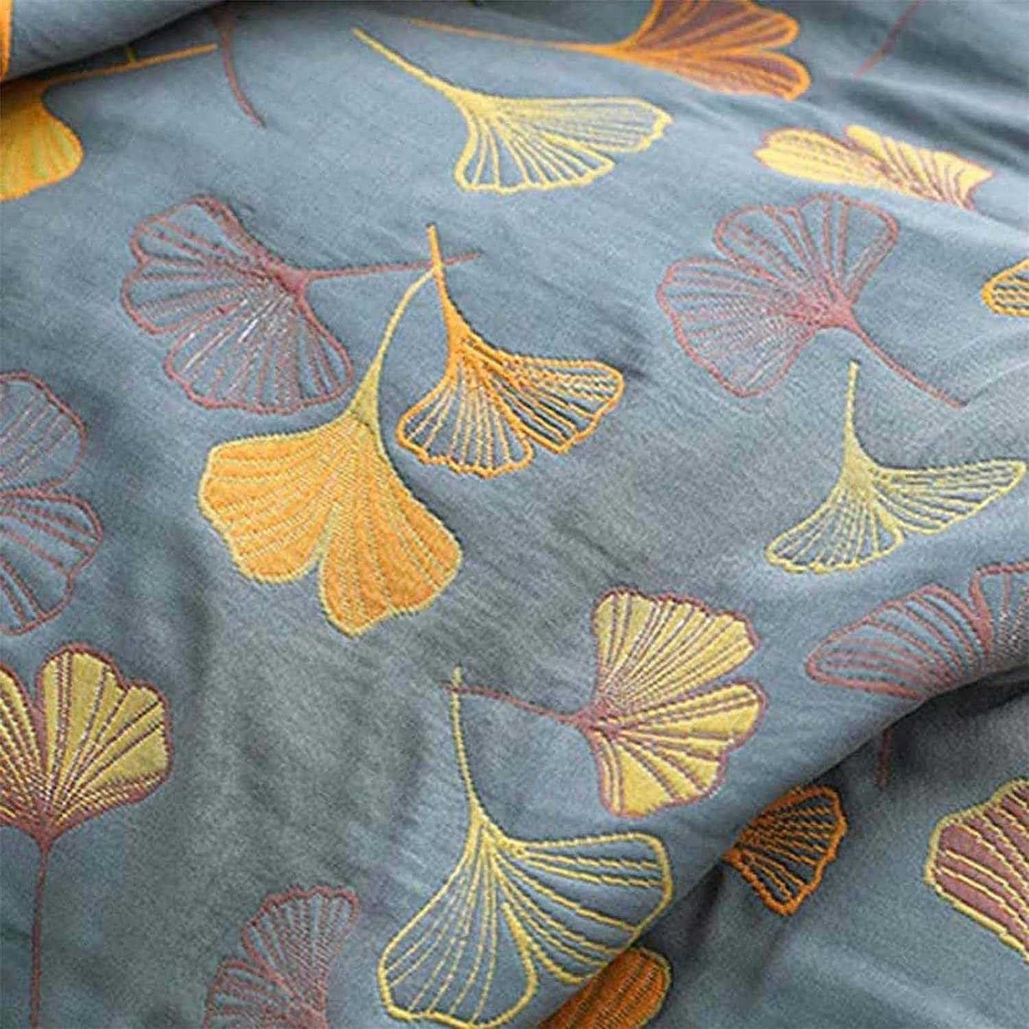 GinkgoLeaf Pattern Cotton Reversible Quilt - Ultra Soft Lightweight Breathable Ginkgo Leaf Pattern Quilt,Air Conditioning Quilt - Queen and King Size Bedding (90" W X 98" L)