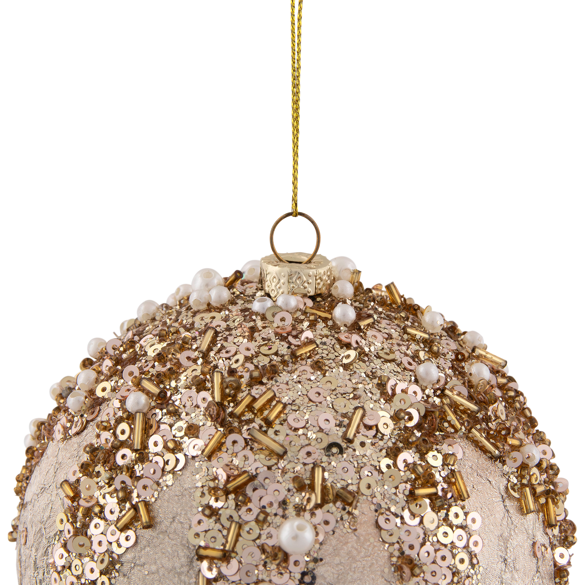 4" Gold Mercury Glass Style Shatterproof Christmas Ball Ornament with Beads