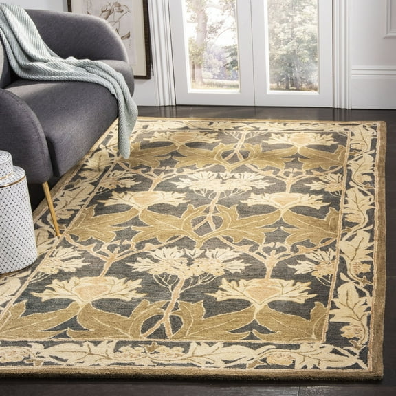 SAFAVIEH Anatolia Susan Floral Wool Area Rug, Navy/Sage, 9' x 12'