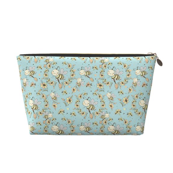 Picia Cute Honeybees Printed Leather Travel Toiletry Bag,Cosmetic Organizer, Makeup Travel Bag, Durable Travel Pouch, Compact Toiletry Bag, Travel Accessories