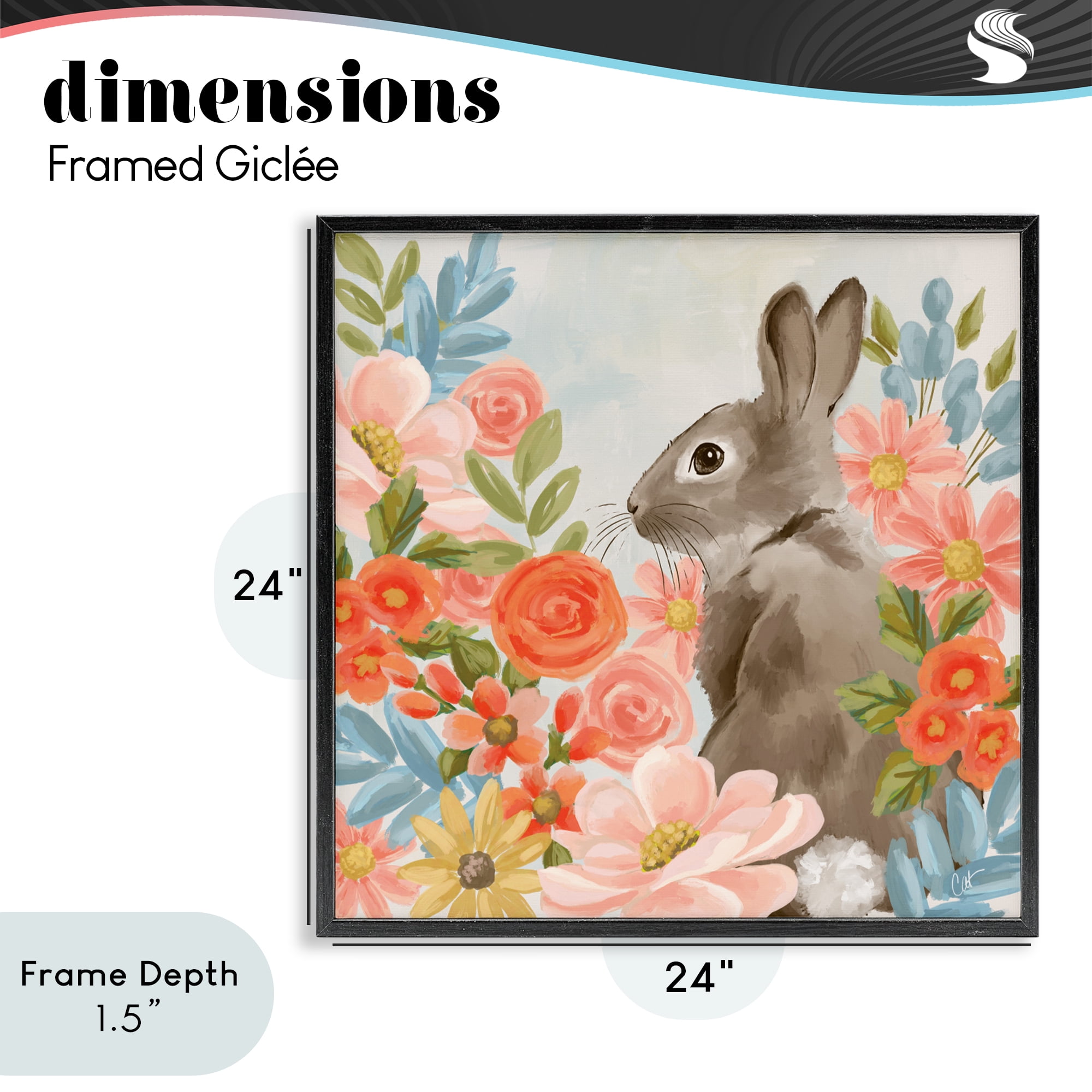 Stupell Industries Bunny In The Blooms Black Framed Giclee Art, design by Cat Thurman Designs