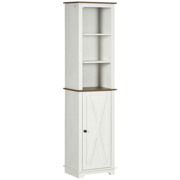 Bathroom Storage Cabinet kleankin Slim Bathroom Storage Cabinet with Triple Open Shelves, Wooden Freestanding Linen Tower with Door and Shelf Adjustability, White,Over The Toilet Storage