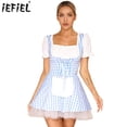 thumbnail image 2 of Delantal con volantes y cordones frontales para mujer, vestido de sirvienta a cuadros, disfraz de sirvienta para fiesta de disfraces, vestido de Halloween Miss Muffet, 2 of 5