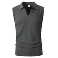 thumbnail image 6 of Men's Sleeveless Tank Top Polyester Spandex Blend, Pullover Muscle Vest Turndown Collar, Quick Dry Breathable Casual Workout Streetwear Active Summer | Zenithor,Dark Gray L, 6 of 9