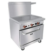 Commercial Gas Range -36” Griddle and Standard Oven - Heavy Duty Liquid Propane Cooking Performance Group for Kitchen Restaurant, Cast Iron Griddle 102,000 BTU
