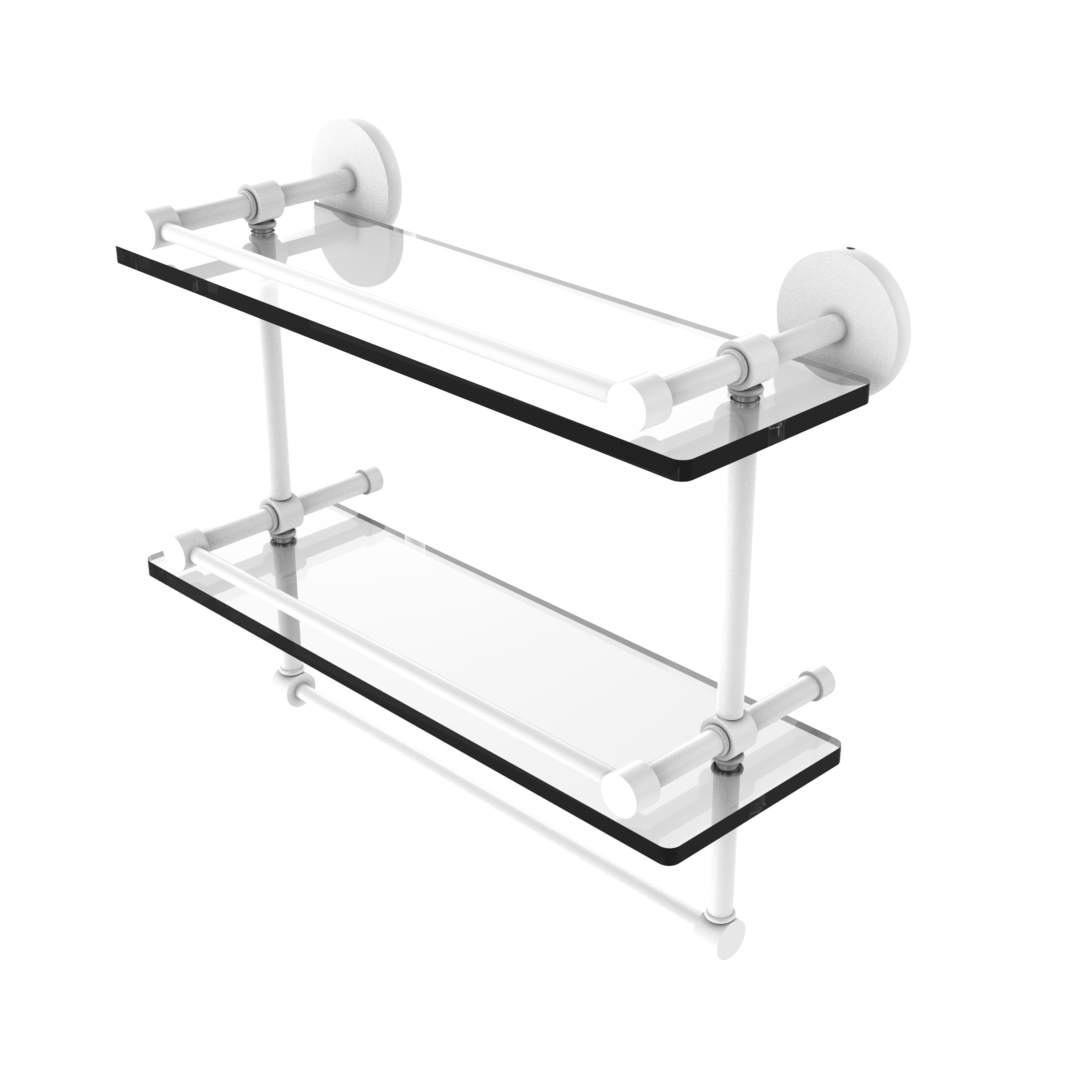 16 Inch Gallery Double Glass Shelf with Towel Bar