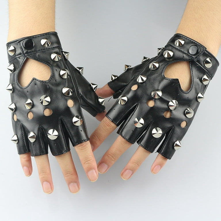 Okbabeha Womens Girls Punk Gothic Fingerless Gloves