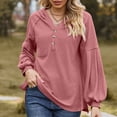 thumbnail image 2 of Lyrcatrment Womens Ribbed Hooded Tops V-Neck Loose Casual Solid Color Long Sleeve Pullover Shirt with Pocket Casual Daily Tunic Top(X-Large,Red), 2 of 7