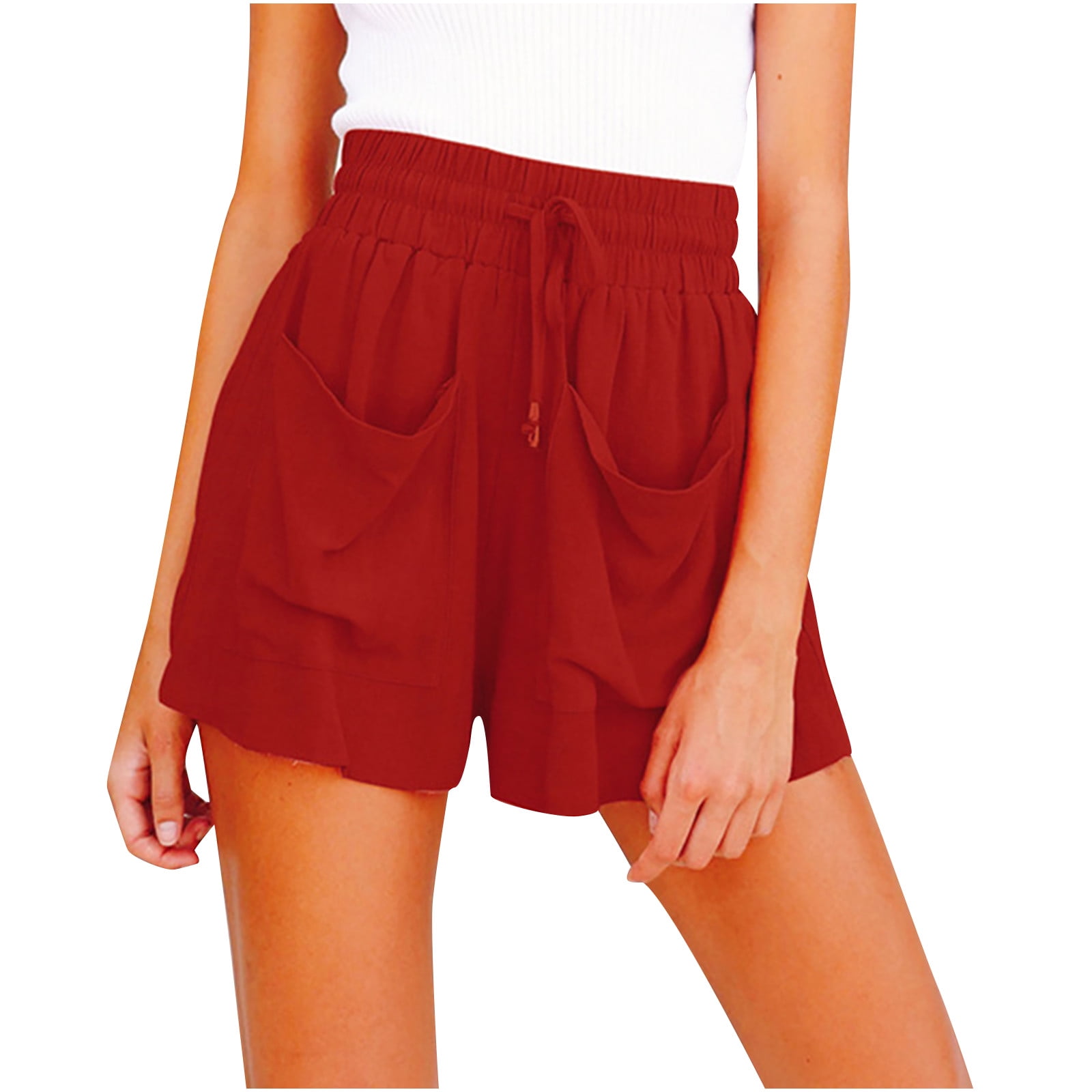 HTNBO 2022 Womens Summer Shorts Casual Drawstring High Waisted Stretchy