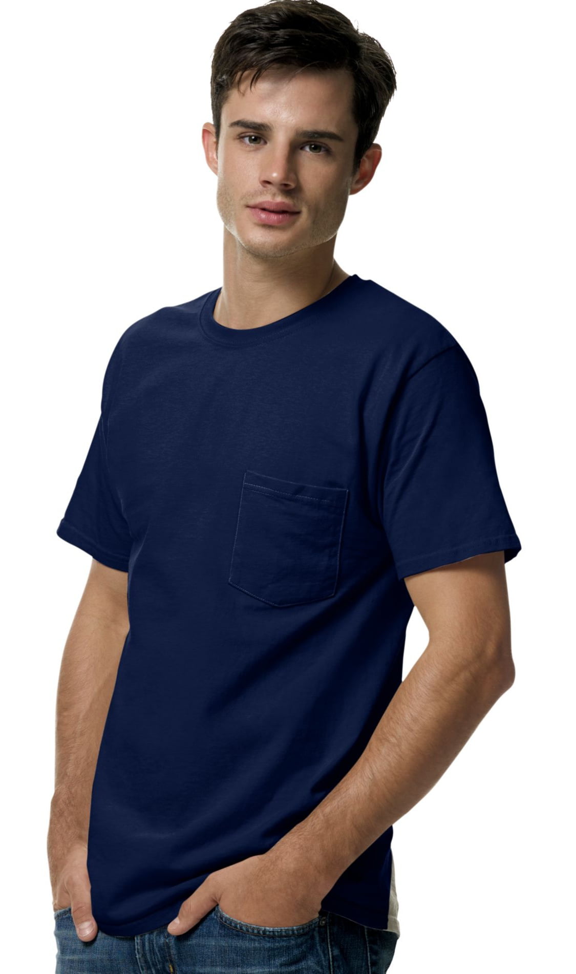Hanes - TAGLESS Men`s Pocket T-Shirt, 5590, 2XL, Deep Navy - Walmart