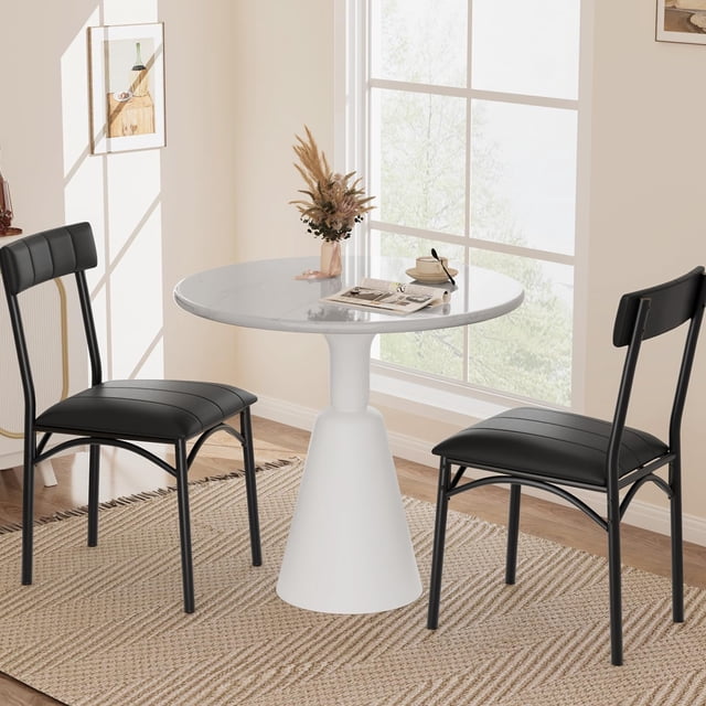 Set of 2 forrado dining sillas con pu leather back, comfortable y easy - to - assemble para kitchen y apartment, negra