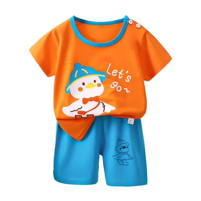 felwors T-Shirt Décontracté à Col Rond à Manches Courtes et Ensemble Short Tenue de Plage d'Été 6M-6T, 9-18 Months, Orange