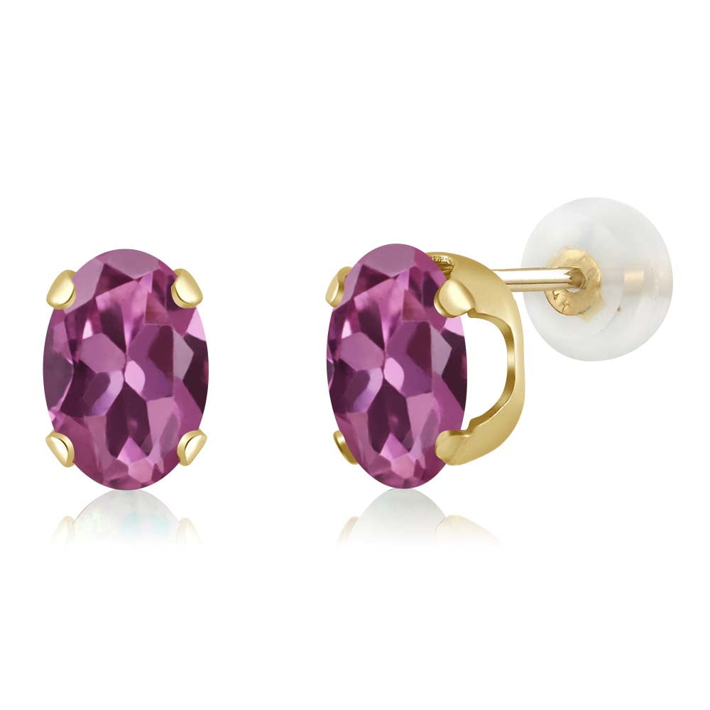 1.40 Ct Oval 7x5mm Pink Tourmaline AA 14K Yellow Gold Stud Earrings by