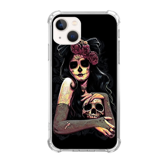 Sugar Skull Girl Case Compatible with iPhone 14 Plus,Unique Art Design TPU Bumper Cover Case