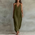 thumbnail image 3 of ClodeEU Women's Linen Blend Spaghetti Strap Sleeveless V Neck Button Down Maxi Dress,Casual Loose Dress with Pockets Army Green,Women's Plus L, 3 of 4
