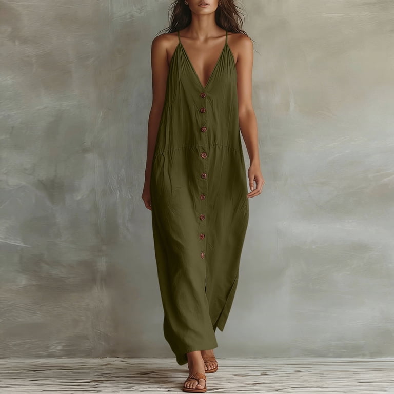 cotton linen boho dress Dresses for Women Summer Lounge Maxi Dresses Casual Button down Loose Plus Size Sundresses #UnleashYourStyle